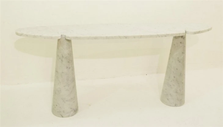 White Oval Console Marble Coffee Table Set